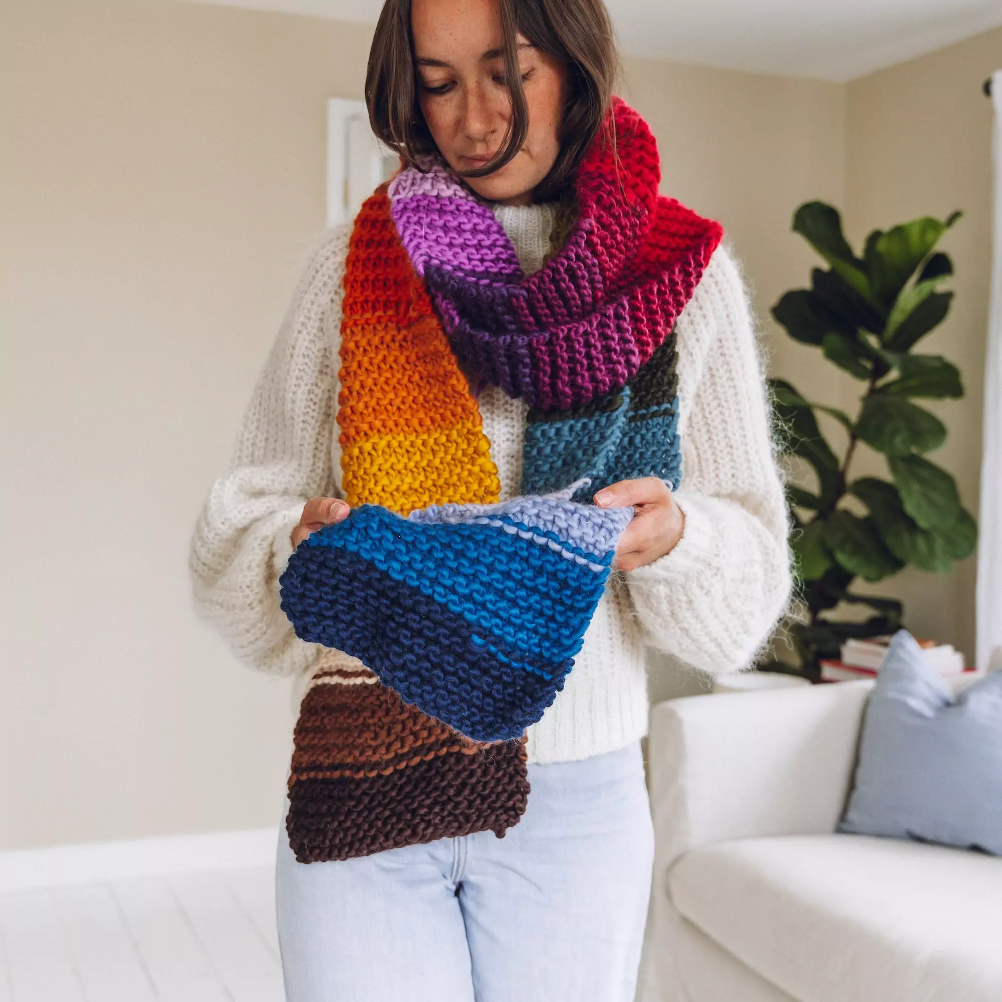 Rainbow Striped Scarf Knitting Pattern